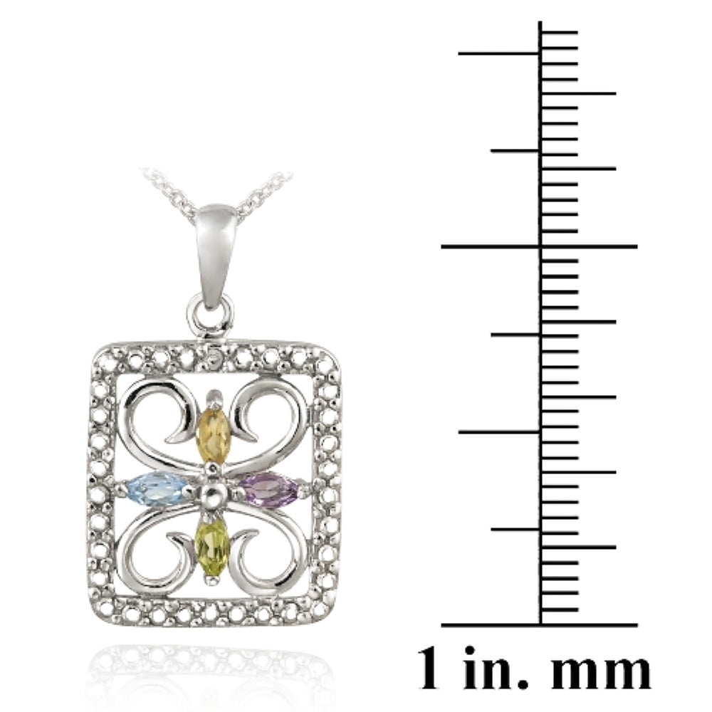 Sterling Silver Multi-Gemstone & Diamond Accent Filigree Flower Design Necklace-4