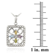 Sterling Silver Multi-Gemstone & Diamond Accent Filigree Flower Design Necklace