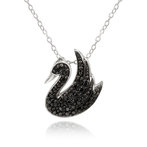 Sterling Silver Black Diamond Accent Swan Necklace