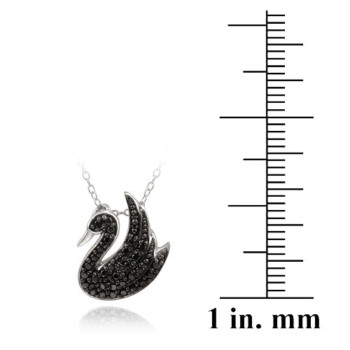 Sterling Silver Black Diamond Accent Swan Necklace-2