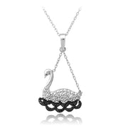 Sterling Silver Black Diamond Accent Swimming Swan Necklace