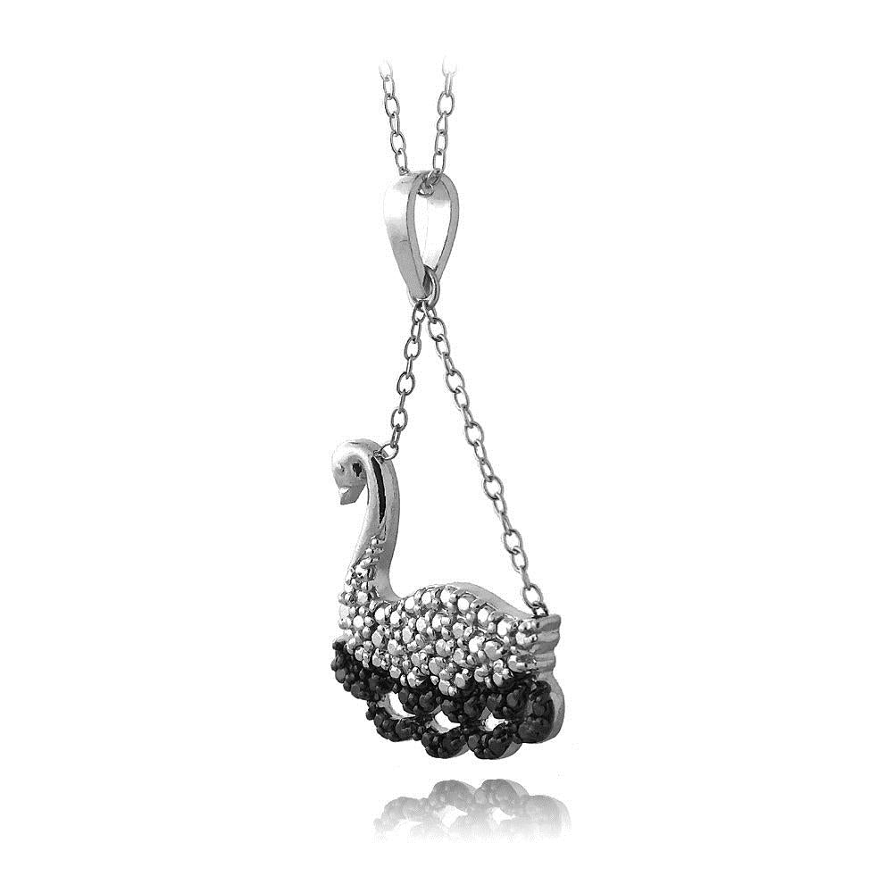 Sterling Silver Black Diamond Accent Swimming Swan Necklace-2