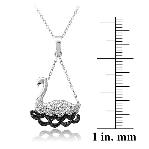 Sterling Silver Black Diamond Accent Swimming Swan Necklace