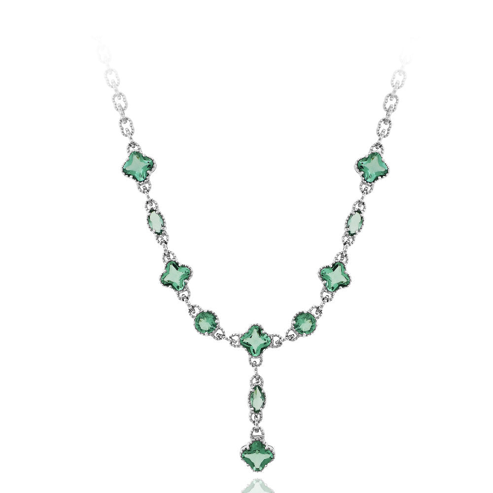 Sterling Silver 31.75ct Carribean Mist CZ Clover Estate Y Necklace