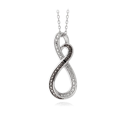 Sterling Silver Black Diamond Accent Infinity Heart Swirl Necklace-2
