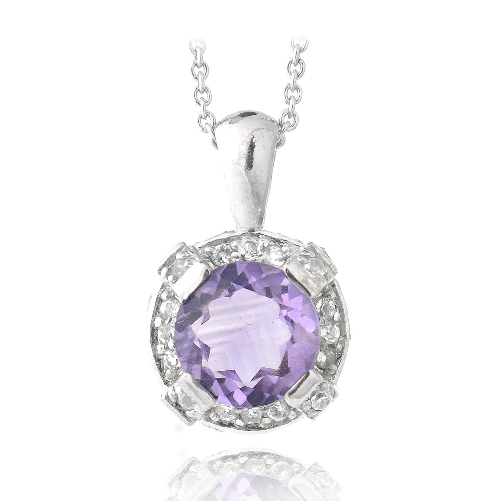 Sterling Silver 2.75ct TGW Amethyst & White Topaz Round Necklace