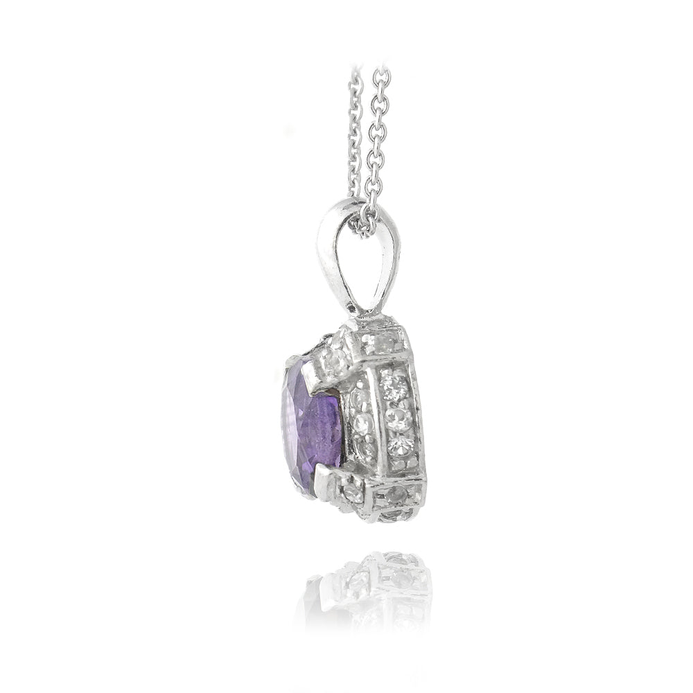 Sterling Silver 2.75ct TGW Amethyst & White Topaz Round Necklace-2