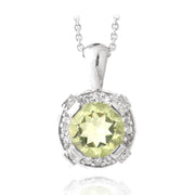 Sterling Silver 3.4ct TGW Lime Quartz & White Topaz Round Necklace Round Necklace