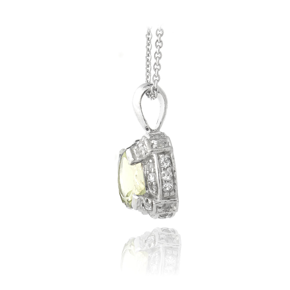 Sterling Silver 3.4ct TGW Lime Quartz & White Topaz Round Necklace Round Necklace-2
