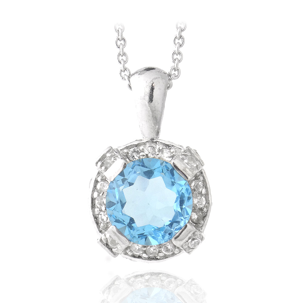 Sterling Silver 3.4ct TGW Swiss Blue Topaz & White Topaz Round Necklace