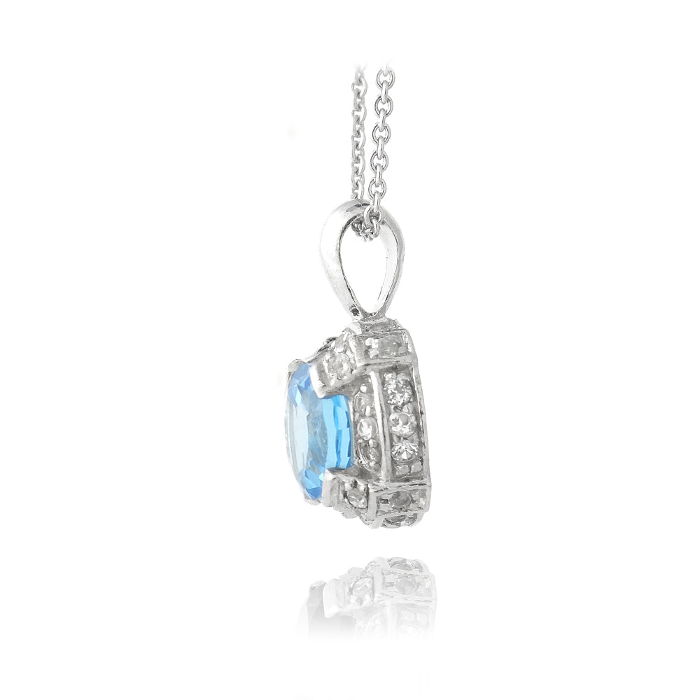 Sterling Silver 3.4ct TGW Swiss Blue Topaz & White Topaz Round Necklace-2