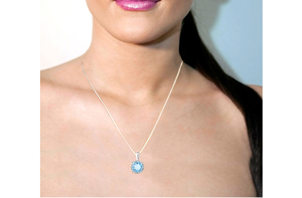 Sterling Silver 3.4ct TGW Swiss Blue Topaz & White Topaz Round Necklace-3