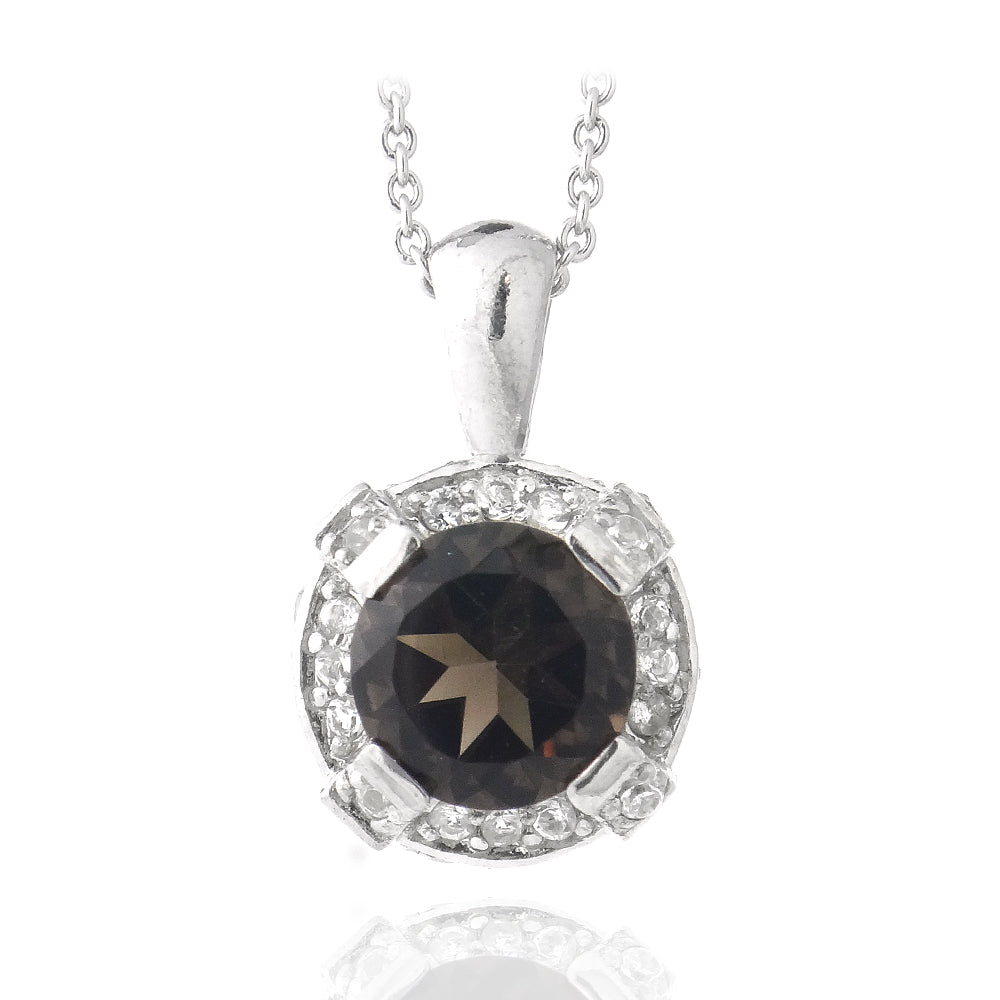 Sterling Silver 3.4ct TGW Smokey Quartz & White Topaz Round Necklace