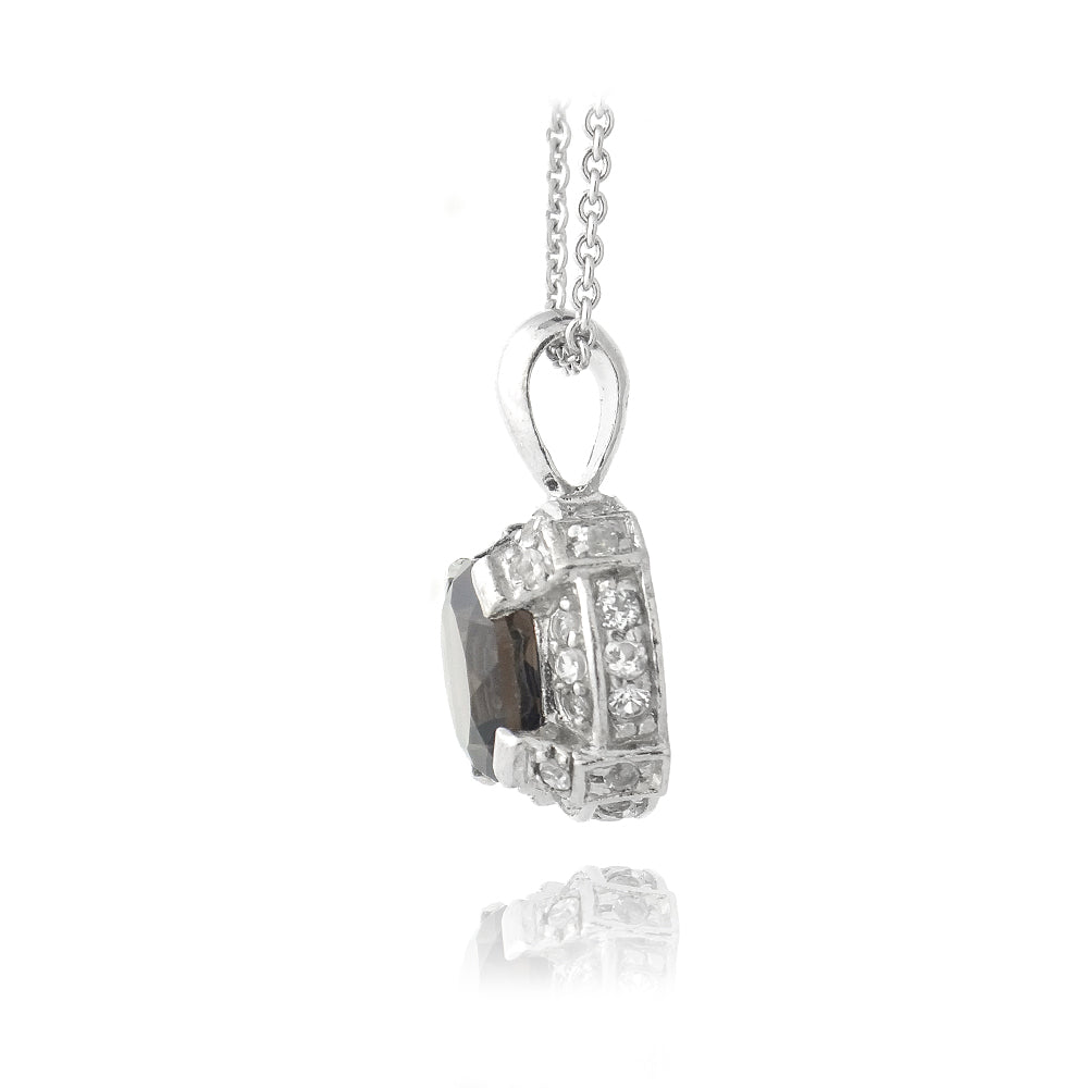 Sterling Silver 3.4ct TGW Smokey Quartz & White Topaz Round Necklace-2