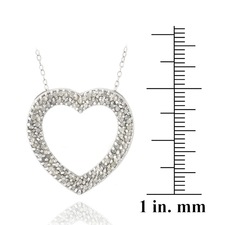 Sterling Silver 1 ct Diamonds Open Heart Necklace