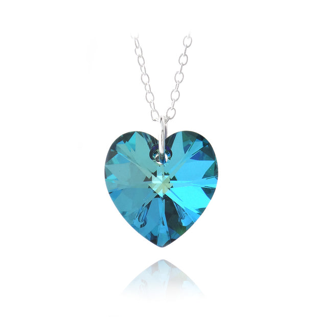 Sterling Silver Bermuda Blue Swarovski Elements Heart Necklace