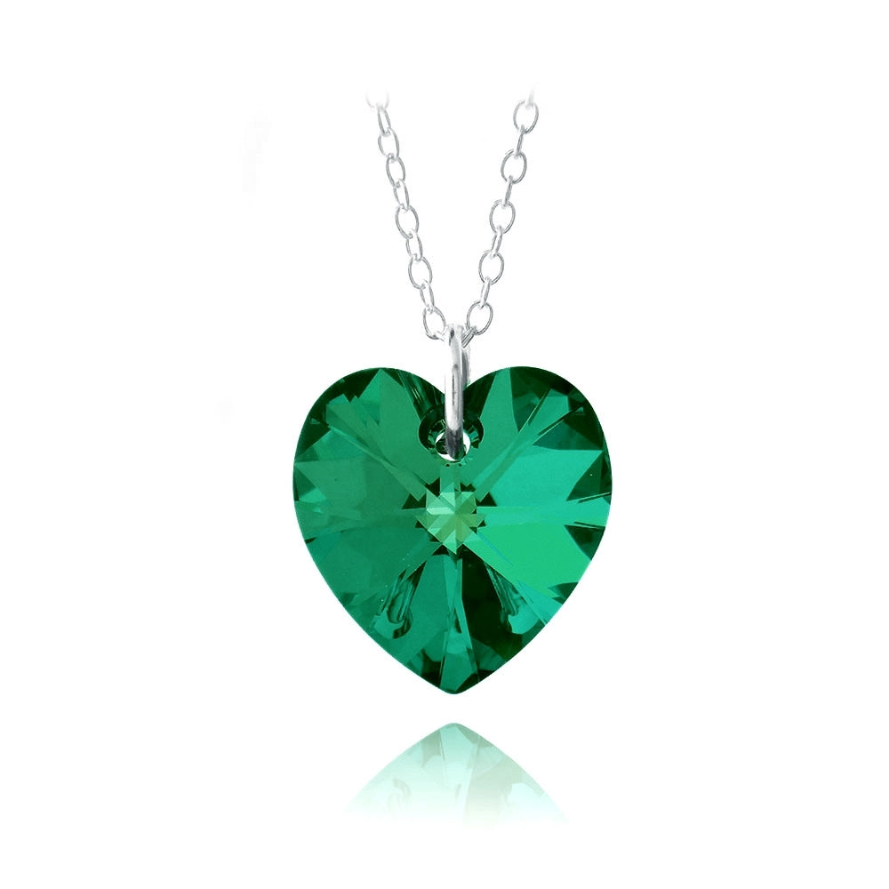 Sterling Silver Emerald Swarovski Elements Heart Necklace
