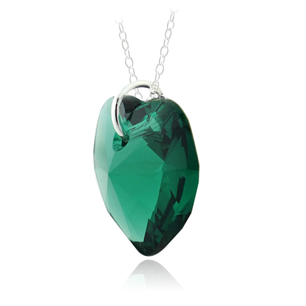 Sterling Silver Emerald Swarovski Elements Heart Necklace-2