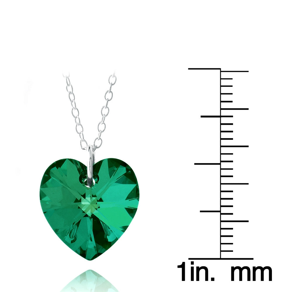 Sterling Silver Emerald Swarovski Elements Heart Necklace-3