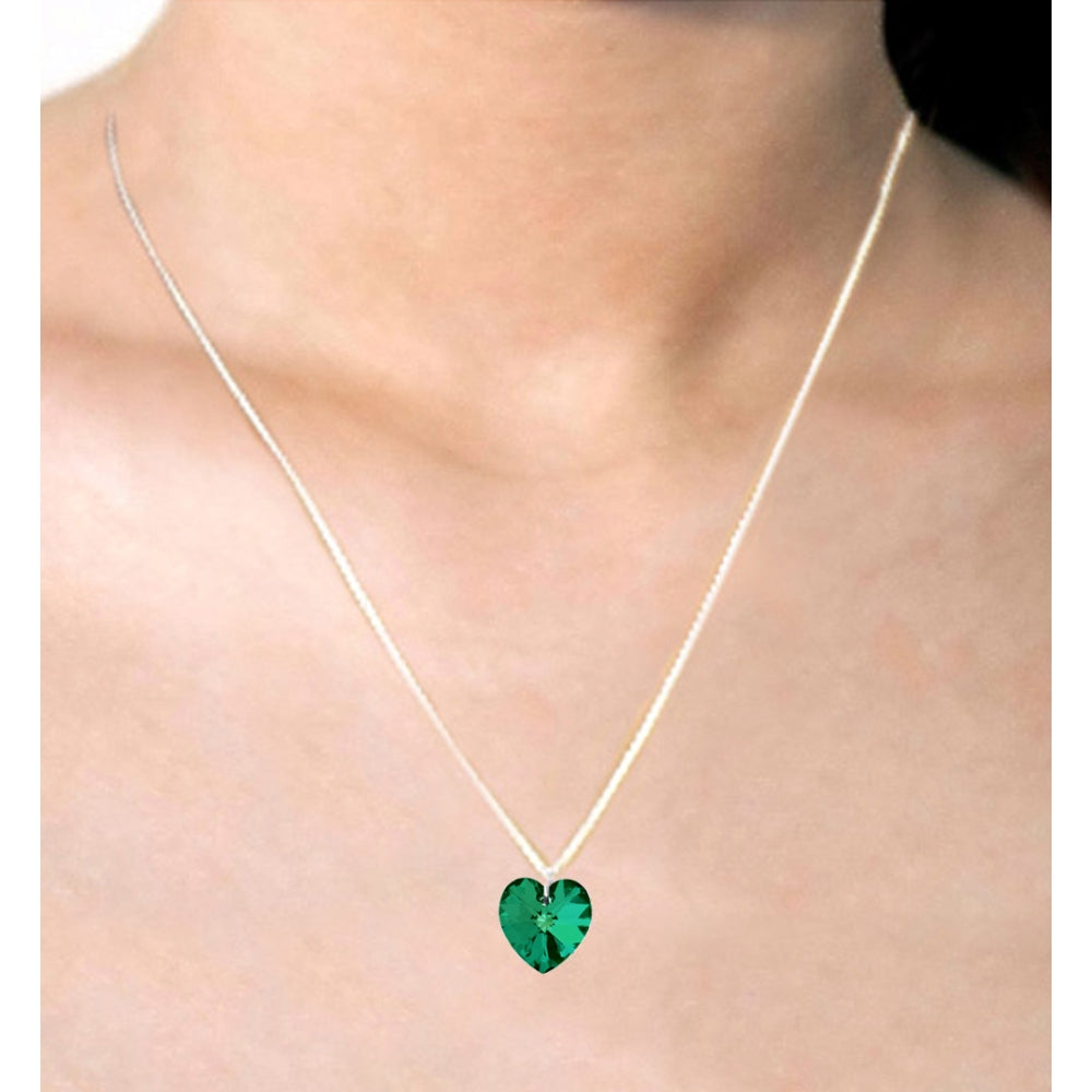 Sterling Silver Emerald Swarovski Elements Heart Necklace-4