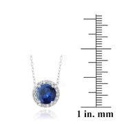 Sterling Silver 2.25ct Created Blue Sapphire & CZ Round Slide Necklace