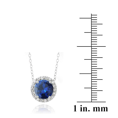 Sterling Silver 2.25ct Created Blue Sapphire & CZ Round Slide Necklace