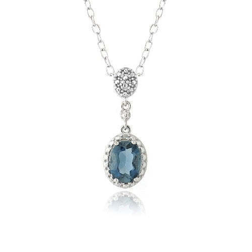 Sterling Silver 1.5ct London Blue Topaz & Diamond Accent Double Oval Necklace