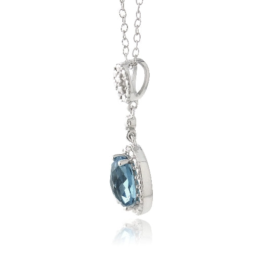 Sterling Silver 1.5ct London Blue Topaz & Diamond Accent Double Oval Necklace