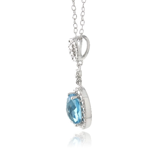 Sterling Silver 1.5ct Swiss Blue Topaz & Diamond Accent Double Oval Necklace-2