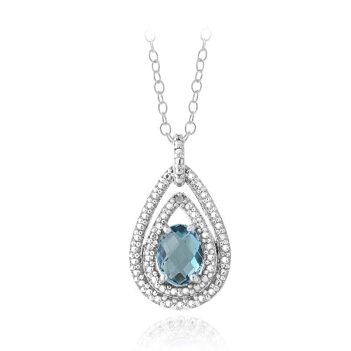 Sterling Silver 1.5ct London Blue Topaz & Diamond Accent Double Teardrop Necklace