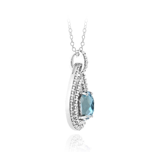Sterling Silver 1.5ct London Blue Topaz & Diamond Accent Double Teardrop Necklace-2
