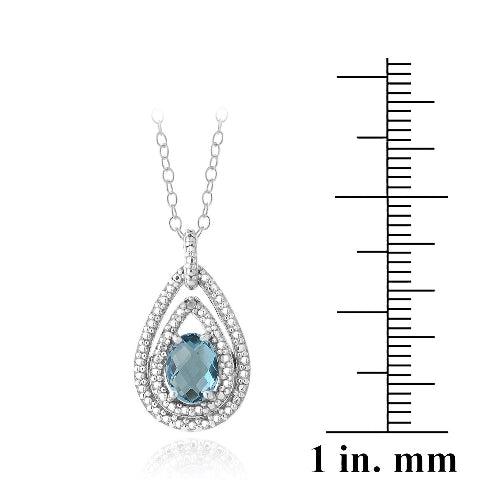 Sterling Silver 1.5ct London Blue Topaz & Diamond Accent Double Teardrop Necklace-3