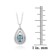 Sterling Silver 1.5ct London Blue Topaz & Diamond Accent Double Teardrop Necklace