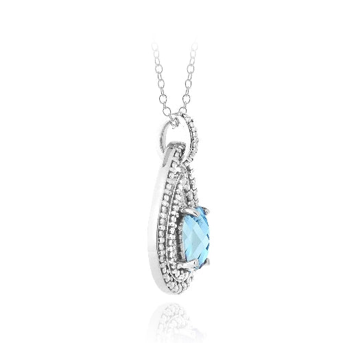 Sterling Silver 1.5ct Swiss Blue Topaz & Diamond Accent Double Teardrop Necklace-2
