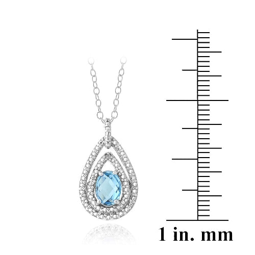 Sterling Silver 1.5ct Swiss Blue Topaz & Diamond Accent Double Teardrop Necklace
