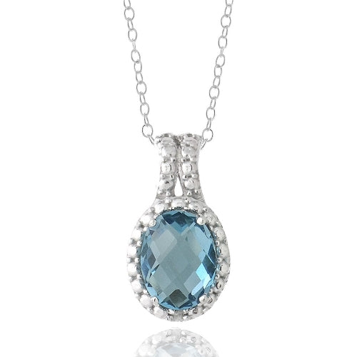 Sterling Silver 1.5ct London Blue Topaz & Diamond Accent Oval Necklace