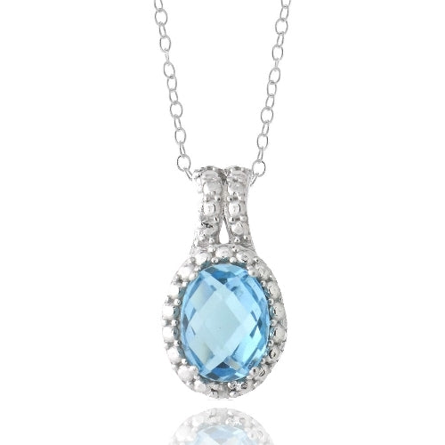 Sterling Silver 1.5ct Swiss Blue Topaz & Diamond Accent Oval Necklace