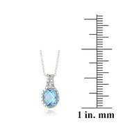 Sterling Silver 1.5ct Swiss Blue Topaz & Diamond Accent Oval Necklace