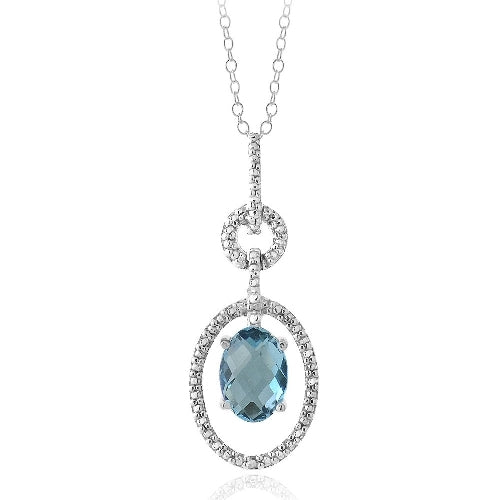 Sterling Silver 1.5ct London Blue Topaz & Diamond Accent Oval & Round Necklace