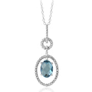 Sterling Silver 1.5ct London Blue Topaz & Diamond Accent Oval & Round Necklace