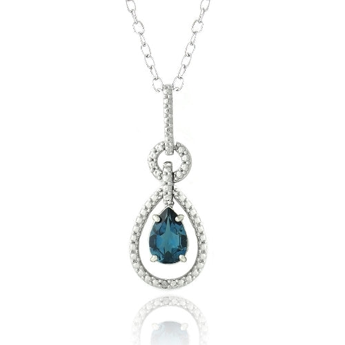 Sterling Silver 1.5ct London Blue Topaz & Diamond Accent Round & Teardrop Necklace