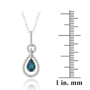 Sterling Silver 1.5ct London Blue Topaz & Diamond Accent Round & Teardrop Necklace