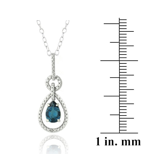 Sterling Silver 1.5ct London Blue Topaz & Diamond Accent Round & Teardrop Necklace