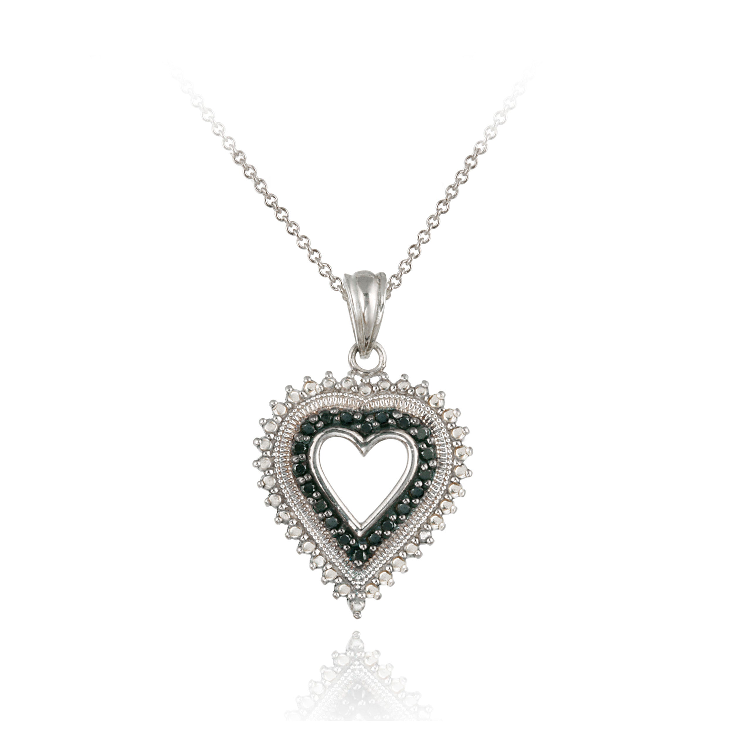 Sterling Silver 1/5ct Black Diamond Open Heart Necklace