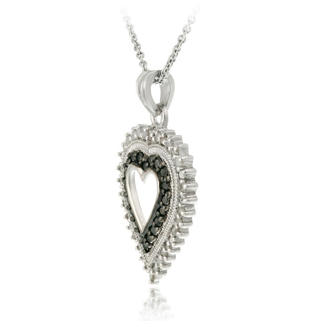 Sterling Silver 1/5ct Black Diamond Open Heart Necklace-2