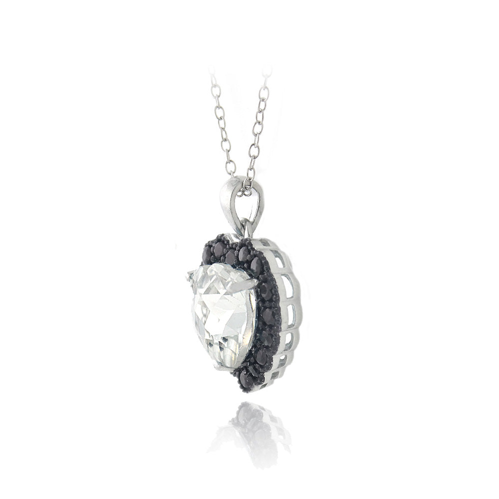 Sterling Silver 4ct White Topaz & Black Spinel Heart Necklace-2