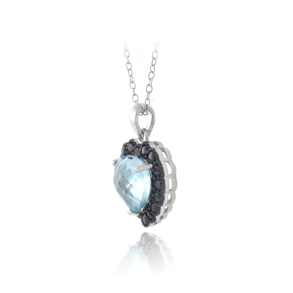 Sterling Silver 4ct Blue Topaz & Black Spinel Heart Necklace-2