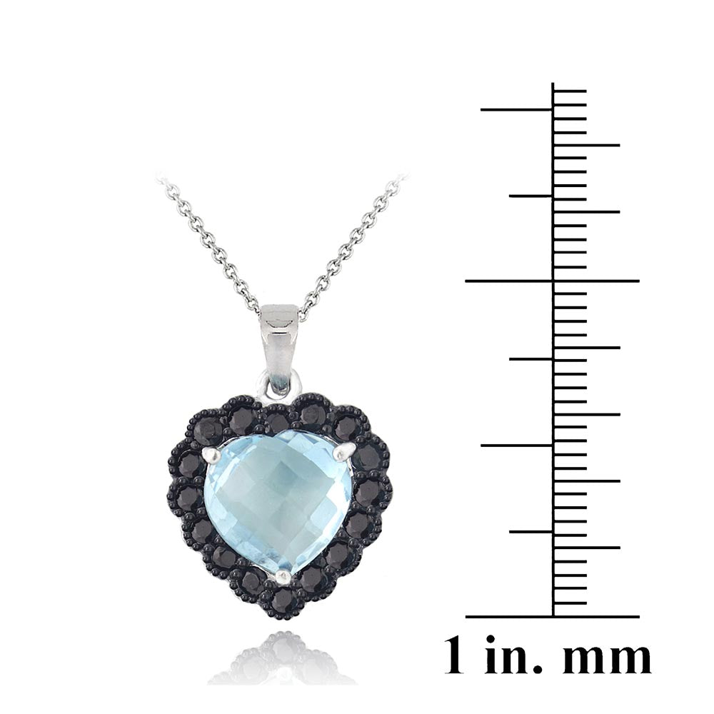 Sterling Silver 4ct Blue Topaz & Black Spinel Heart Necklace-3