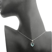 Sterling Silver 4ct Blue Topaz & Black Spinel Heart Necklace