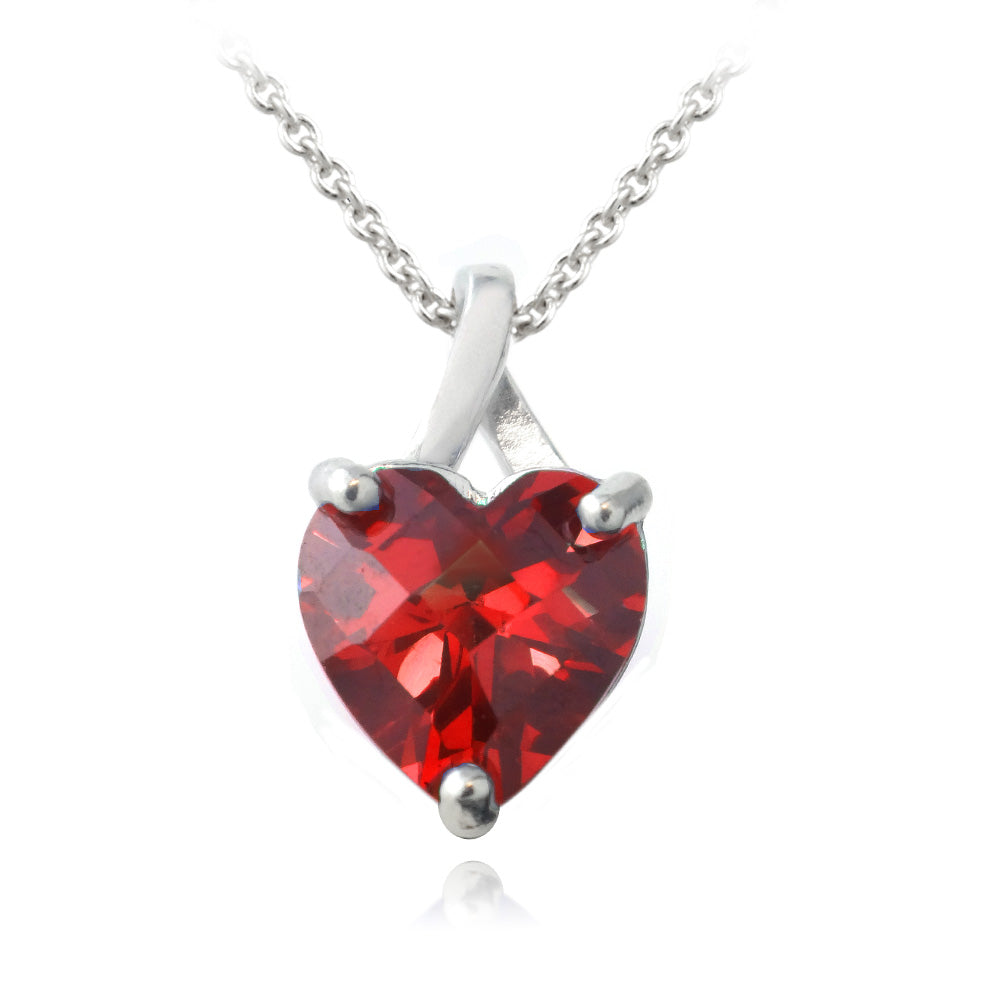 Sterling Silver 5.5ct Created Ruby Briolette-Cut Heart Pendant
